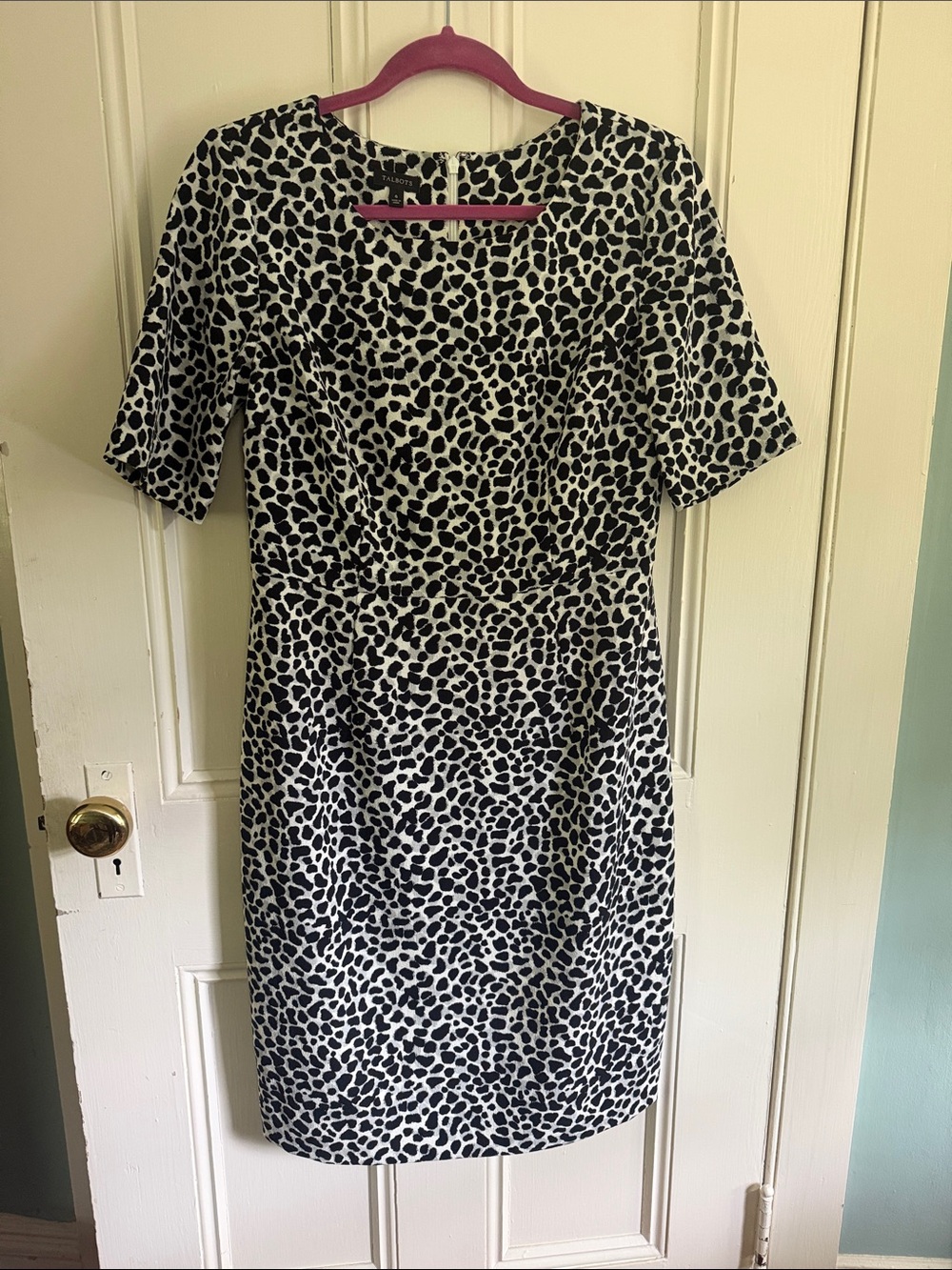 Talbots Black and White Animal-Print Midi Dress